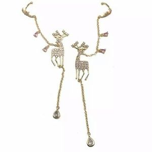 🌱 Beautiful Deer Rhinestone Earrings w/ Earcuffs